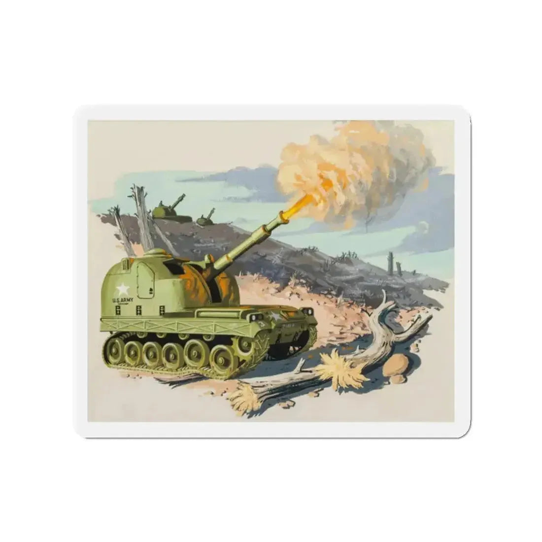 Firing Tank, story illustration, 1959 (Magazine Illustration) Refrigerator Magnet - The Sticker Space