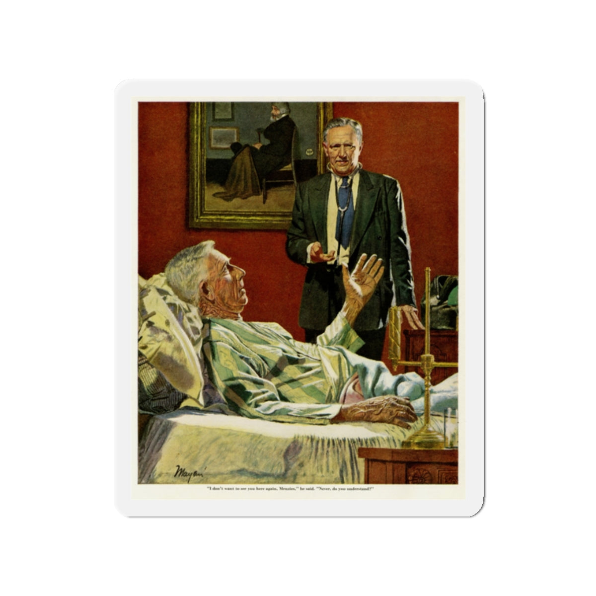 Firing the Family Doctor, 1952 (Magazine Illustration) Refrigerator Magnet-2" x 2"-The Sticker Space