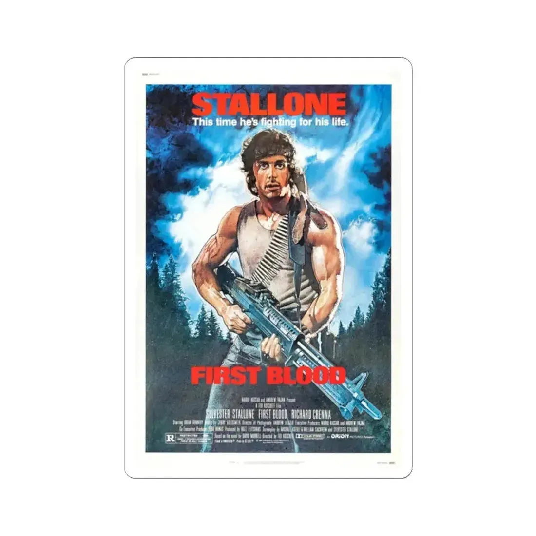 First Blood 1982 Movie Poster - STICKER Vinyl Kiss-Cut Decal 2 Inch White - The Sticker Space