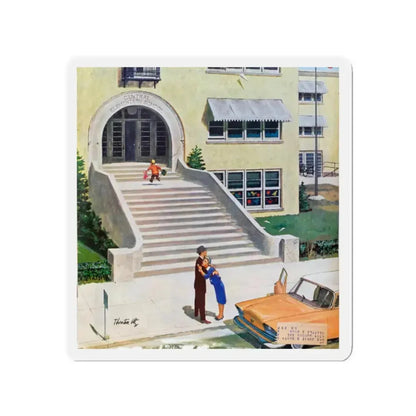 First Day Of Kindergarden, 1958 (Magazine Illustration) Refrigerator Magnet 2 Inch Die-Cut - The Sticker Space