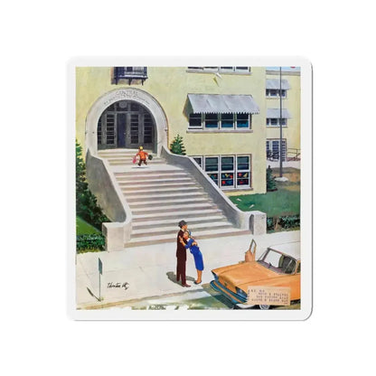 First Day Of Kindergarden, 1958 (Magazine Illustration) Refrigerator Magnet 3 Inch Die-Cut - The Sticker Space