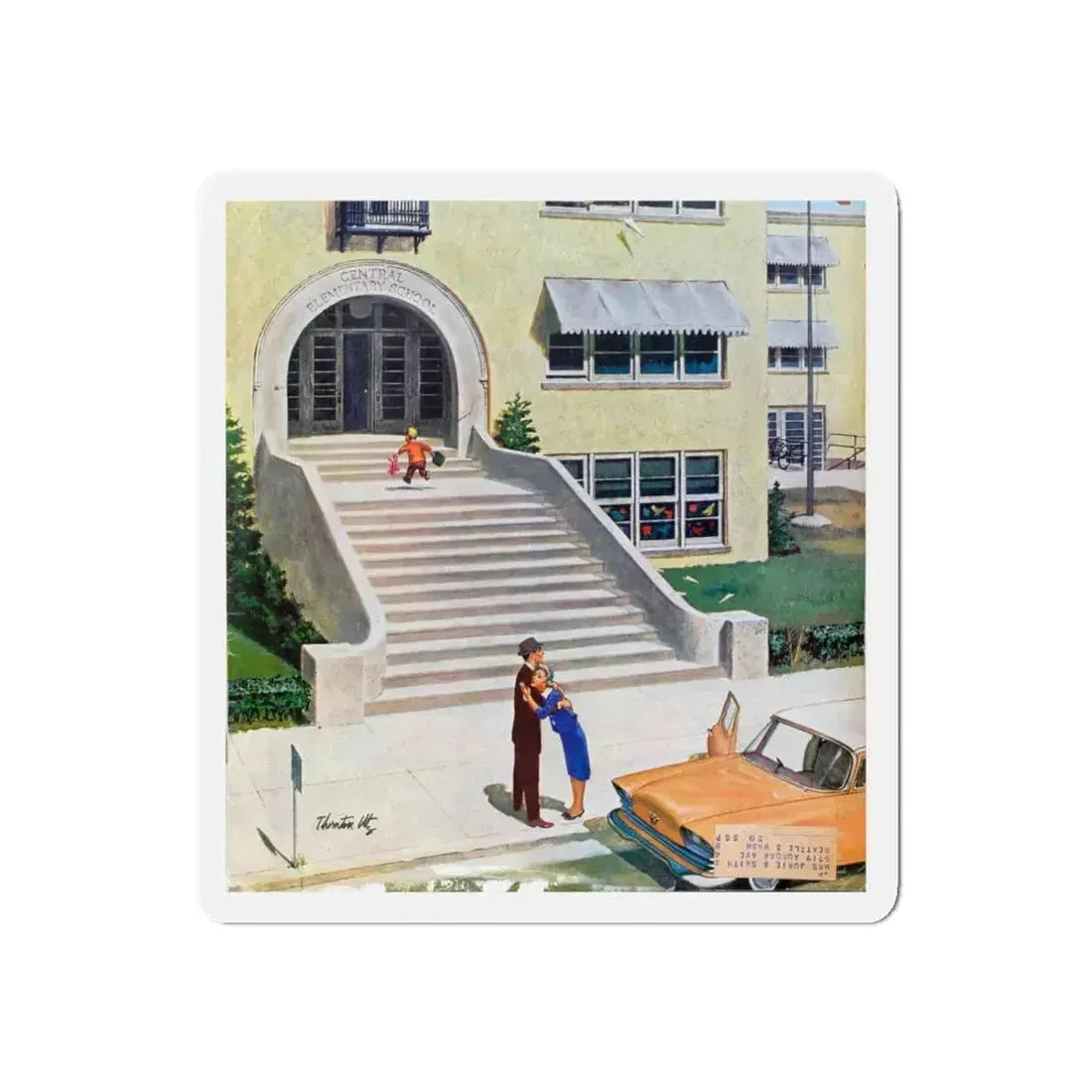 First Day Of Kindergarden, 1958 (Magazine Illustration) Refrigerator Magnet 4 Inch Die-Cut - The Sticker Space