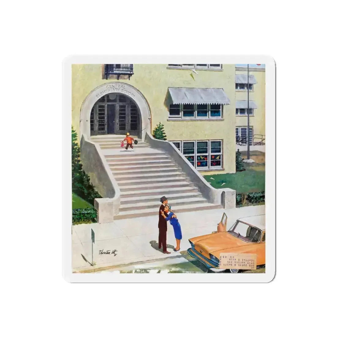 First Day Of Kindergarden, 1958 (Magazine Illustration) Refrigerator Magnet 5 Inch Die-Cut - The Sticker Space