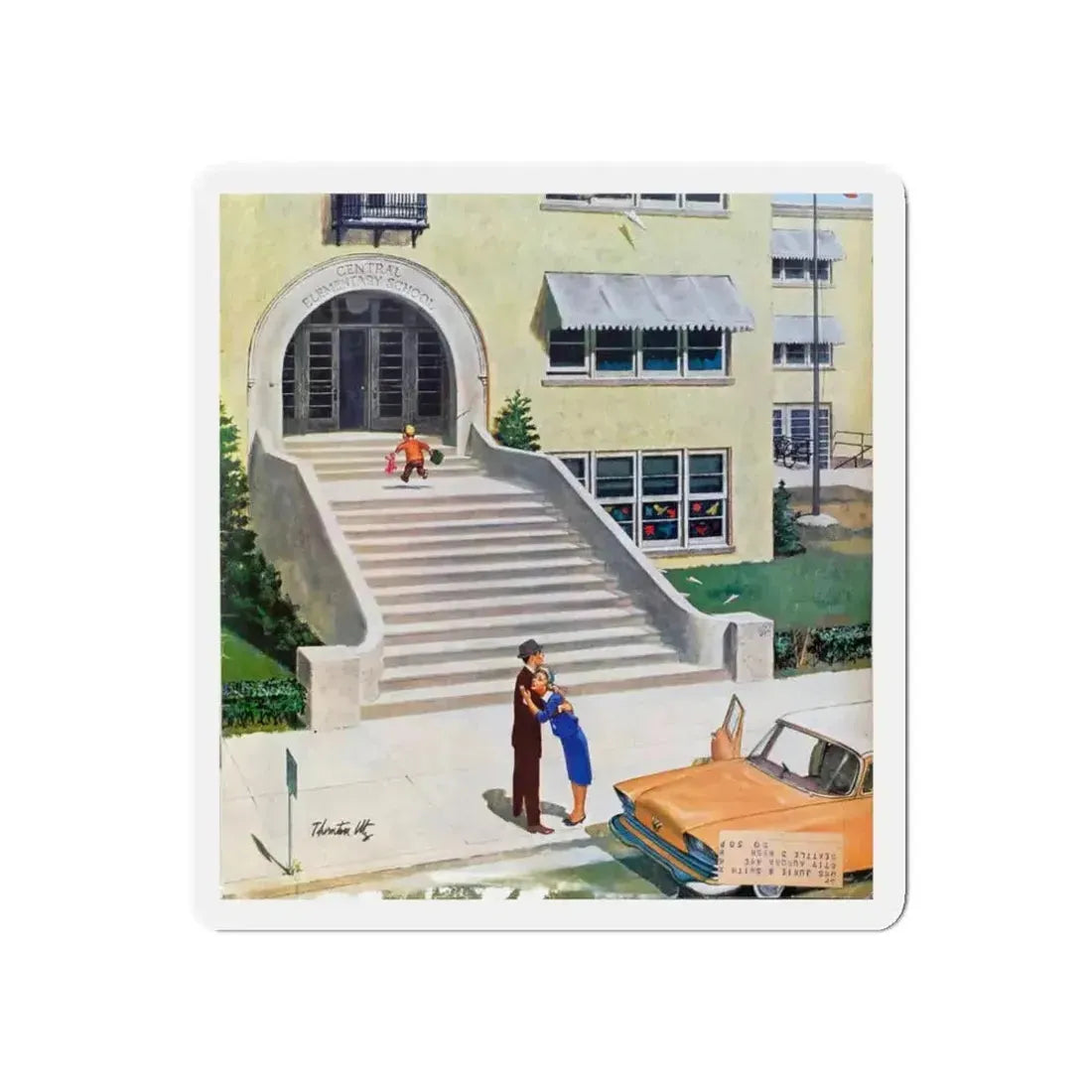 First Day Of Kindergarden, 1958 (Magazine Illustration) Refrigerator Magnet - The Sticker Space