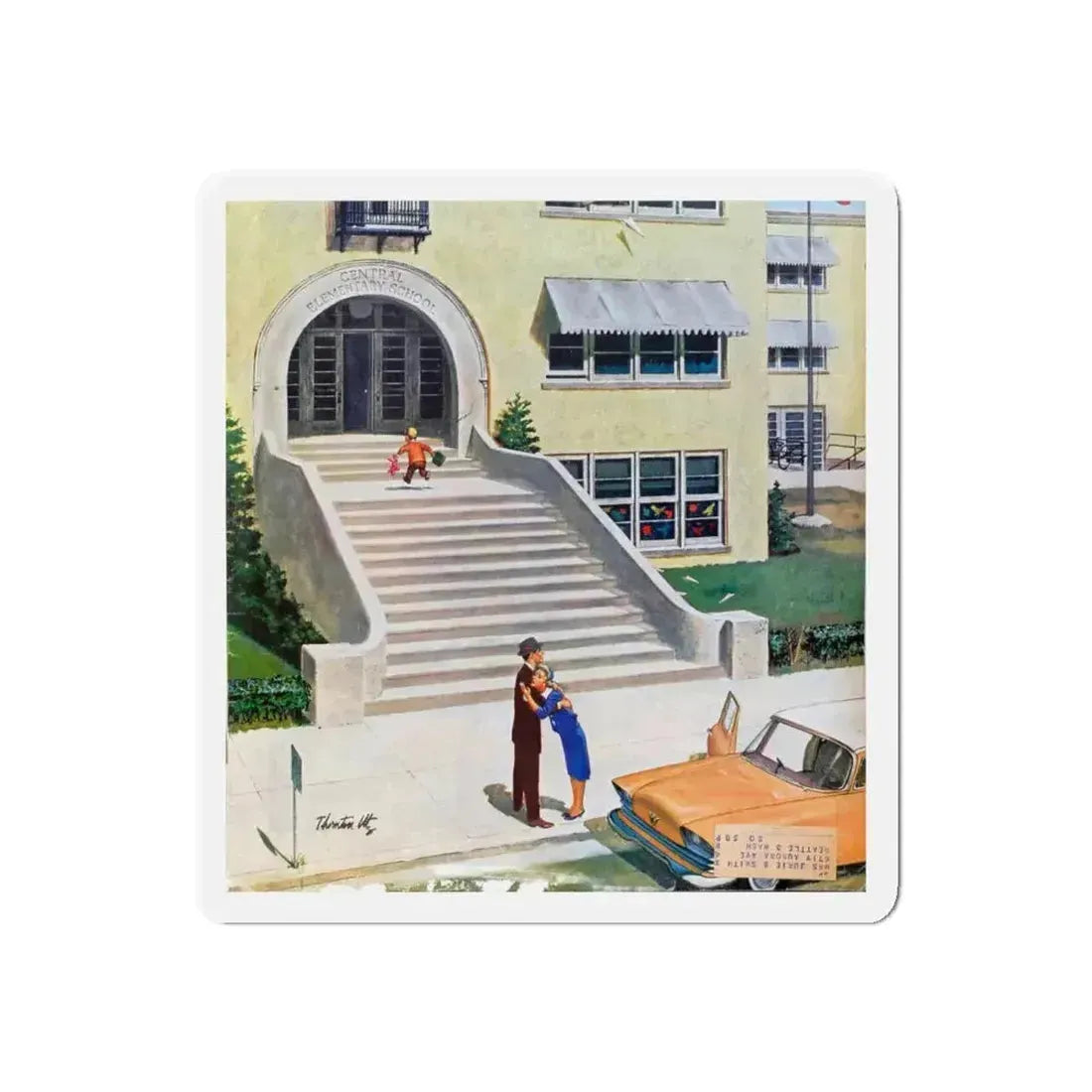 First Day Of Kindergarden, 1958 (Magazine Illustration) Refrigerator Magnet - The Sticker Space