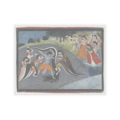 First generation after Manaku - Krishna Subduing Kaliya, the Snake Demon- Folio from a Bhagavata Purana Series - ca. 1785 v1 - STICKER Vinyl Kiss-Cut Decal