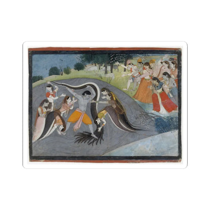 First generation after Manaku - Krishna Subduing Kaliya, the Snake Demon- Folio from a Bhagavata Purana Series - ca. 1785 v1 - STICKER Vinyl Kiss-Cut Decal