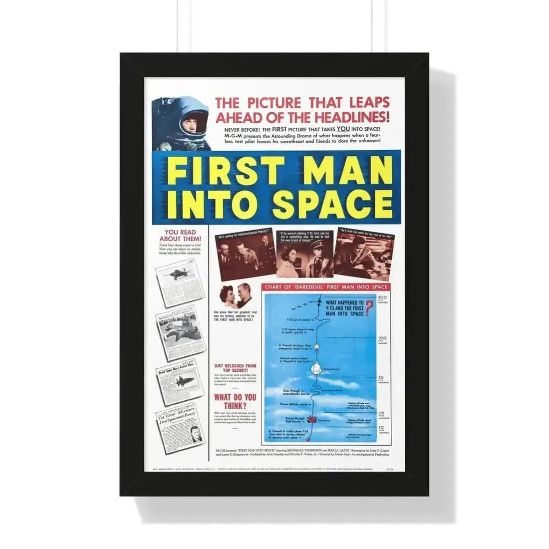 FIRST MAN INTO SPACE (TEASER) 1959 - Framed Movie Poster 16″ x 24″ Black - The Sticker Space