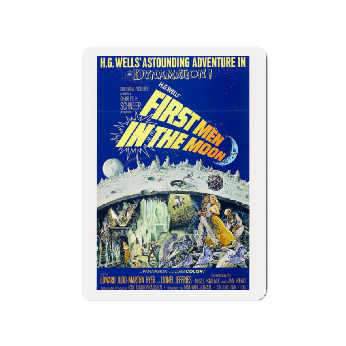 FIRST MEN IN THE MOON 1964 Movie Poster - Die-Cut Magnet-2" x 2"-The Sticker Space