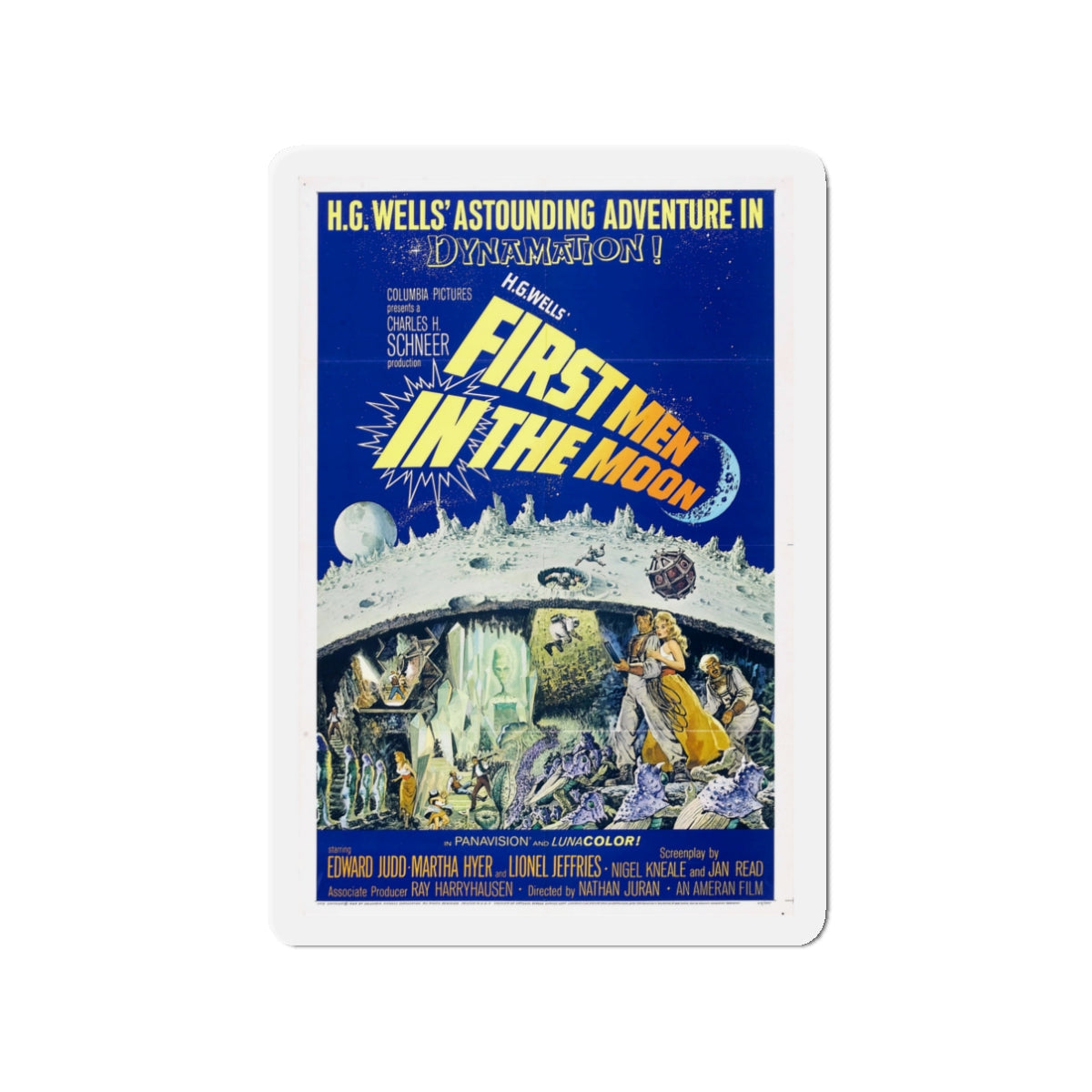 FIRST MEN IN THE MOON 1964 Movie Poster - Die-Cut Magnet-3" x 3"-The Sticker Space