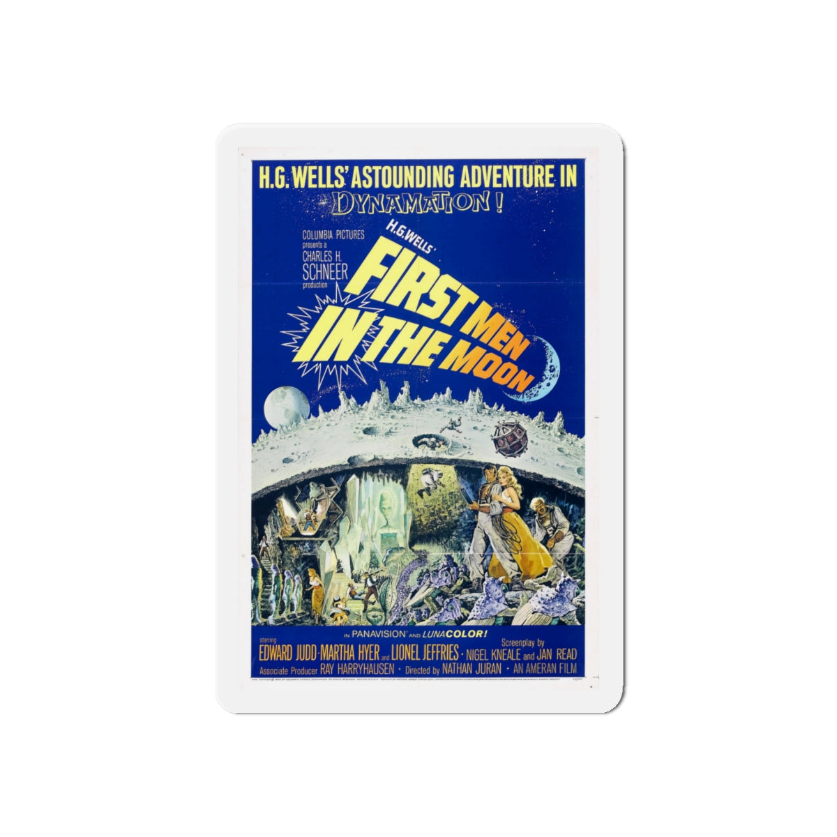 FIRST MEN IN THE MOON 1964 Movie Poster - Die-Cut Magnet-6 × 6"-The Sticker Space