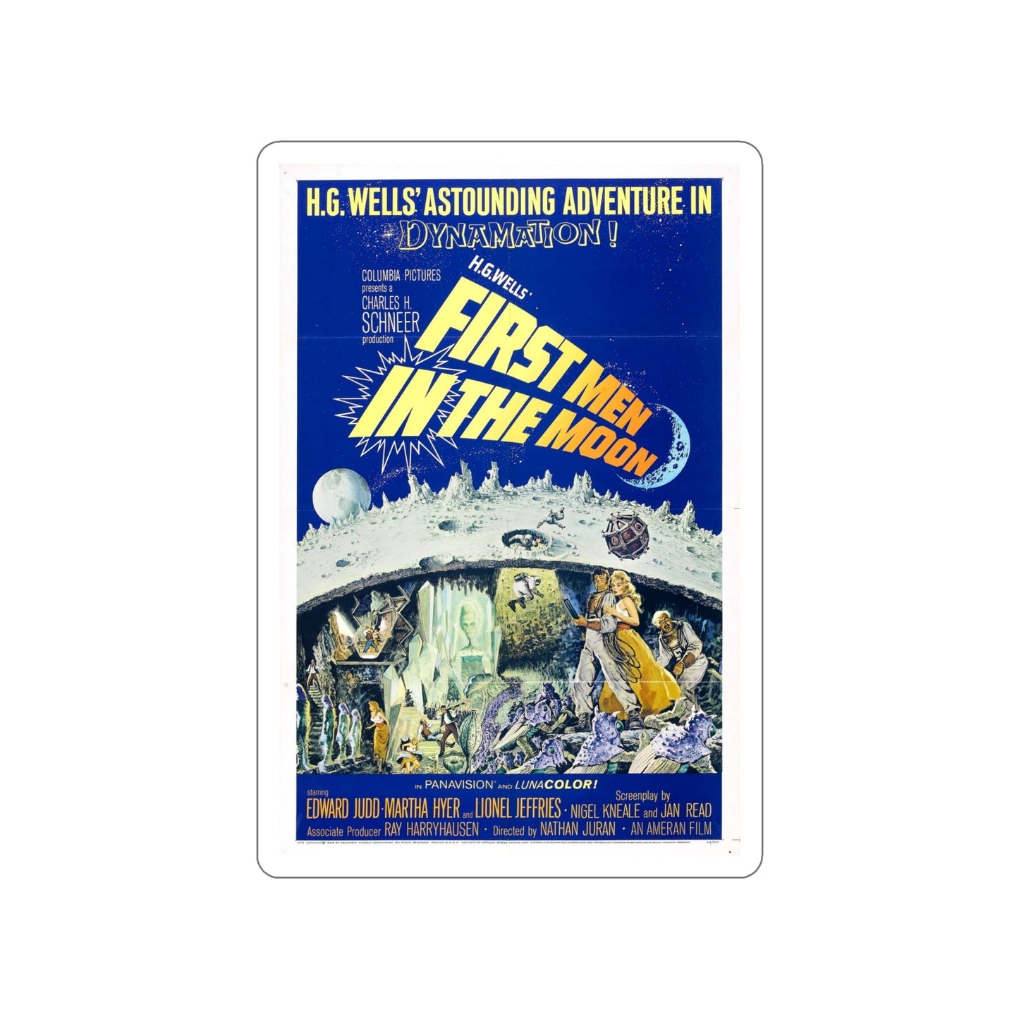 FIRST MEN IN THE MOON 1964 Movie Poster STICKER Vinyl Die-Cut Decal-6 Inch-The Sticker Space