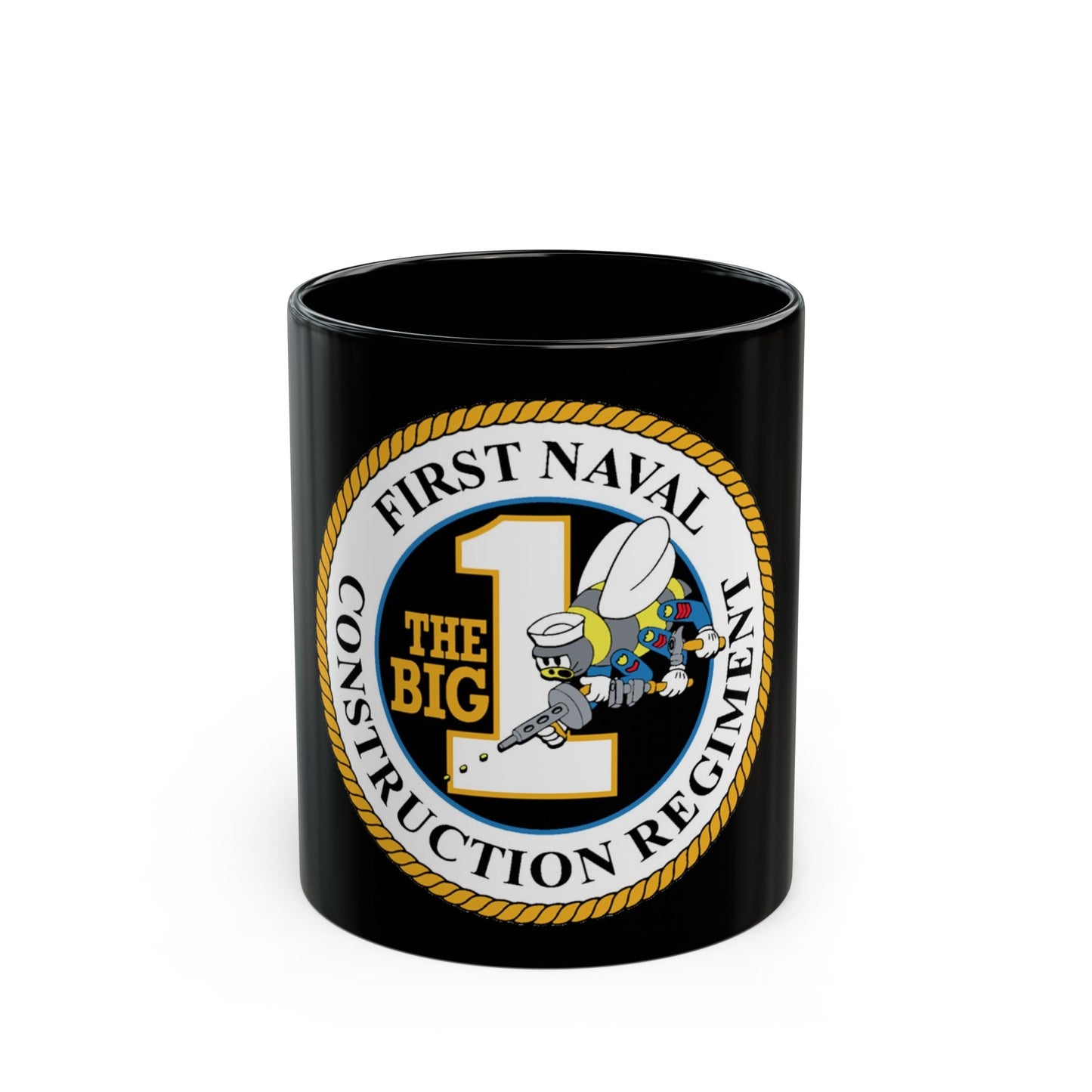 First Naval Construction Regiment (U.S. Navy) Black Coffee Mug-11oz-The Sticker Space