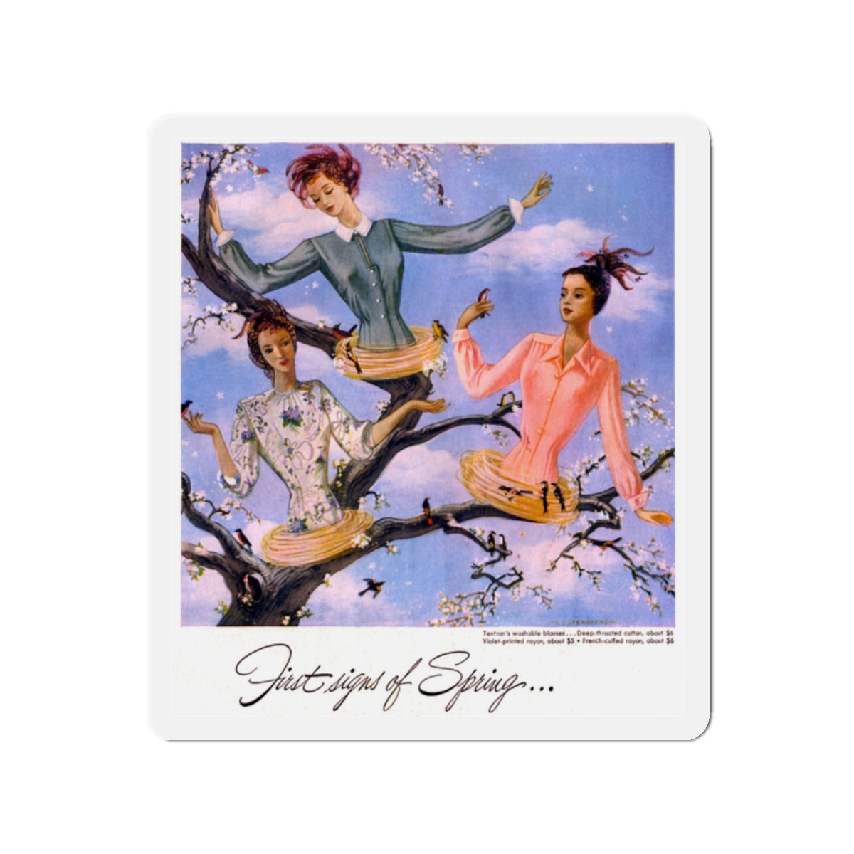 First Signs of Spring, 1948 (Magazine Illustration) Refrigerator Magnet-2" x 2"-The Sticker Space