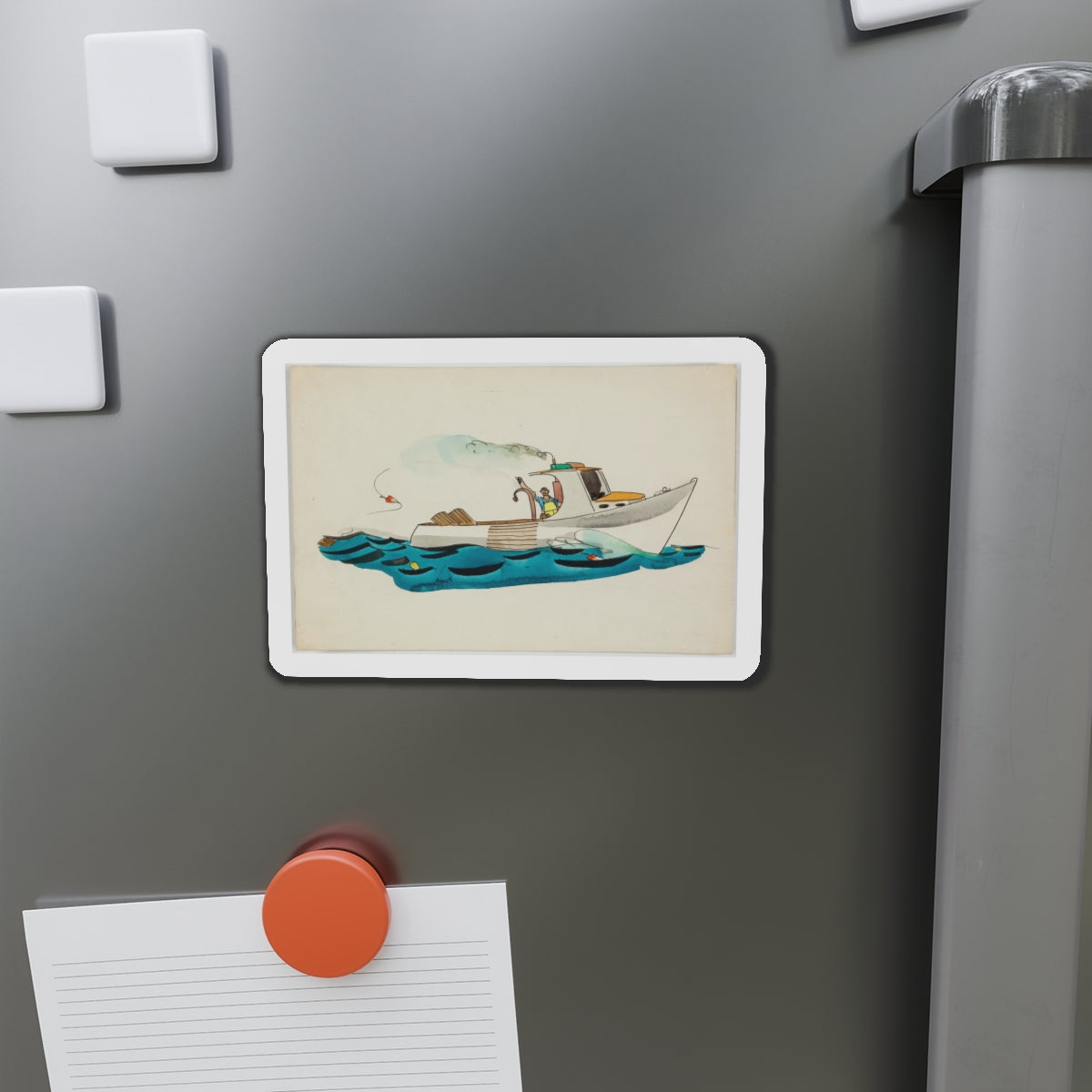 Fisherman Illustration (Magazine Illustration) Refrigerator Magnet-The Sticker Space