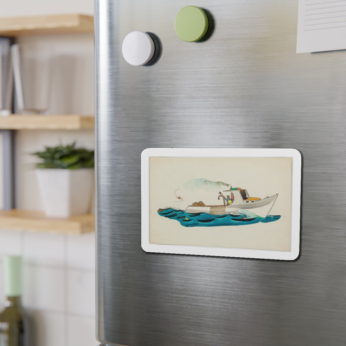 Fisherman Illustration (Magazine Illustration) Refrigerator Magnet-The Sticker Space