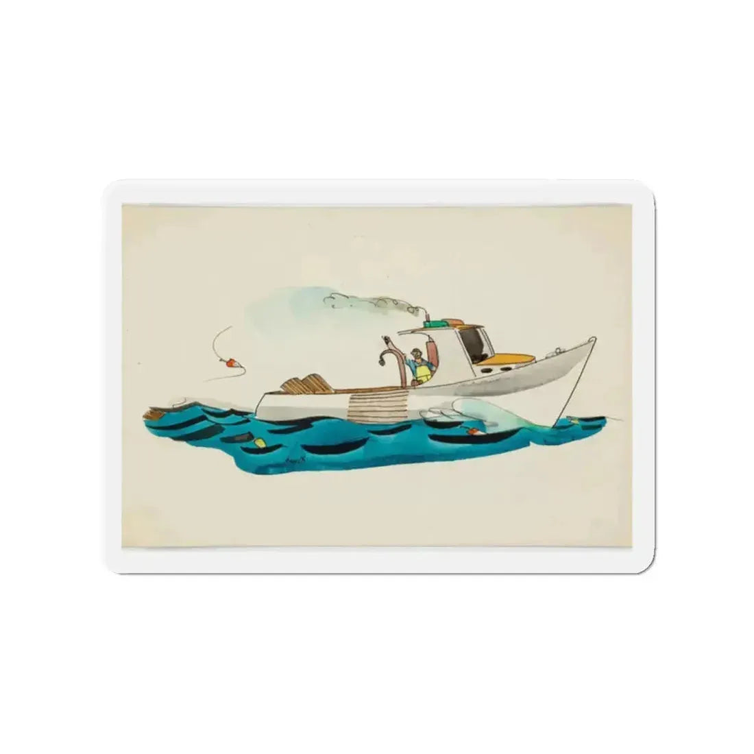 Fisherman Illustration (Magazine Illustration) Refrigerator Magnet 2 Inch Die-Cut - The Sticker Space