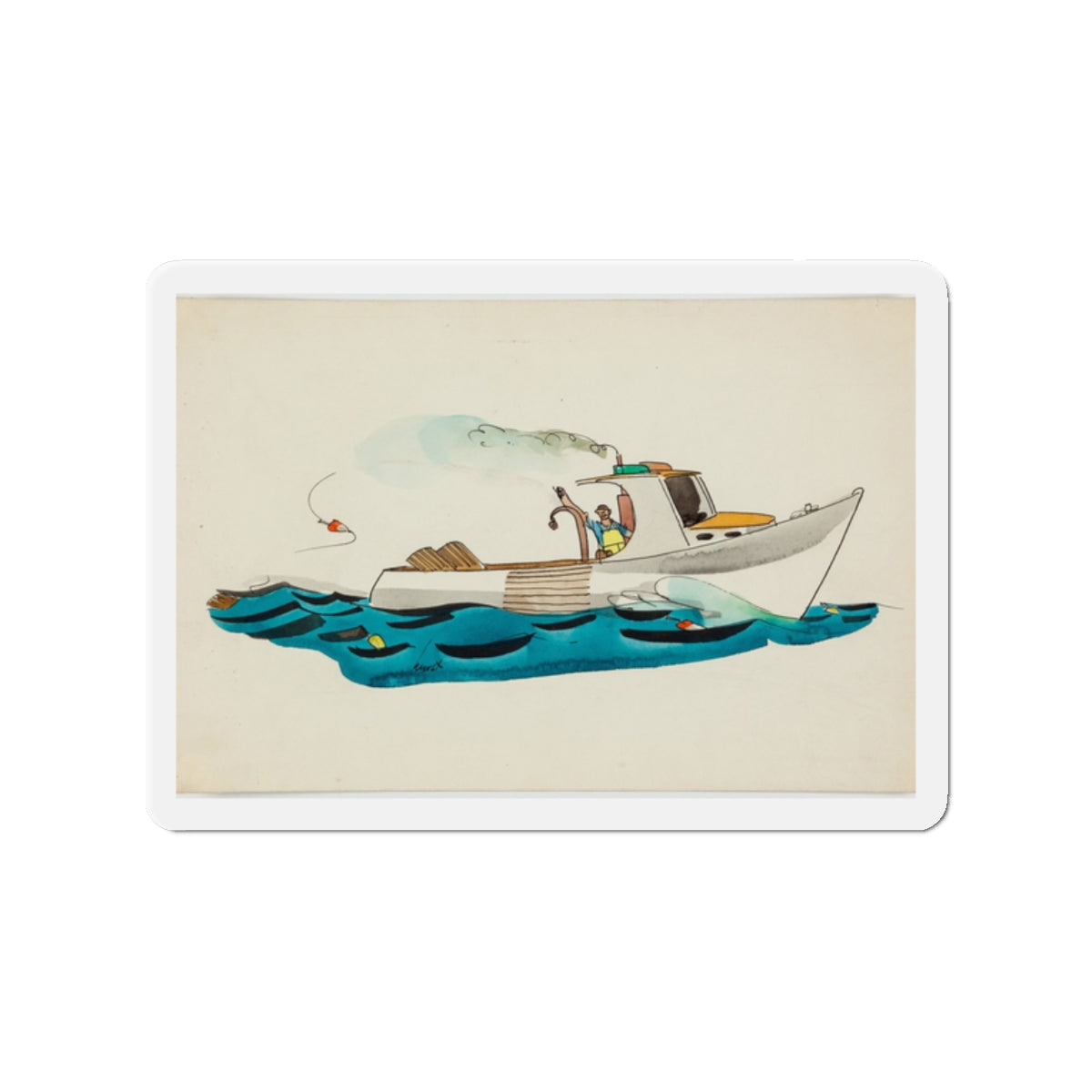 Fisherman Illustration (Magazine Illustration) Refrigerator Magnet-2" x 2"-The Sticker Space