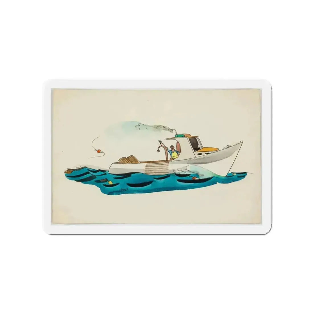 Fisherman Illustration (Magazine Illustration) Refrigerator Magnet 3 Inch Die-Cut - The Sticker Space