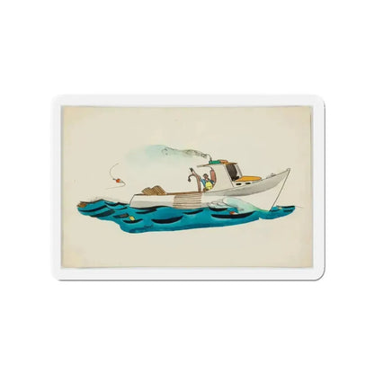 Fisherman Illustration (Magazine Illustration) Refrigerator Magnet 3 Inch Die-Cut - The Sticker Space
