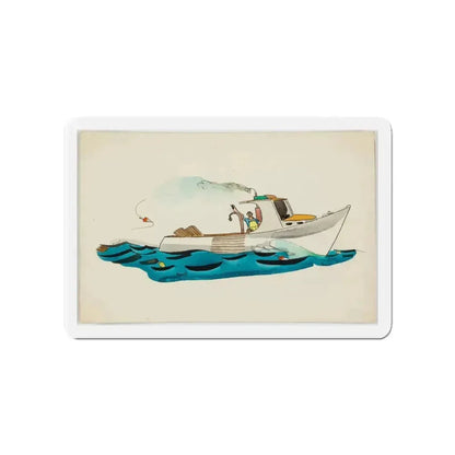 Fisherman Illustration (Magazine Illustration) Refrigerator Magnet 4 Inch Die-Cut - The Sticker Space