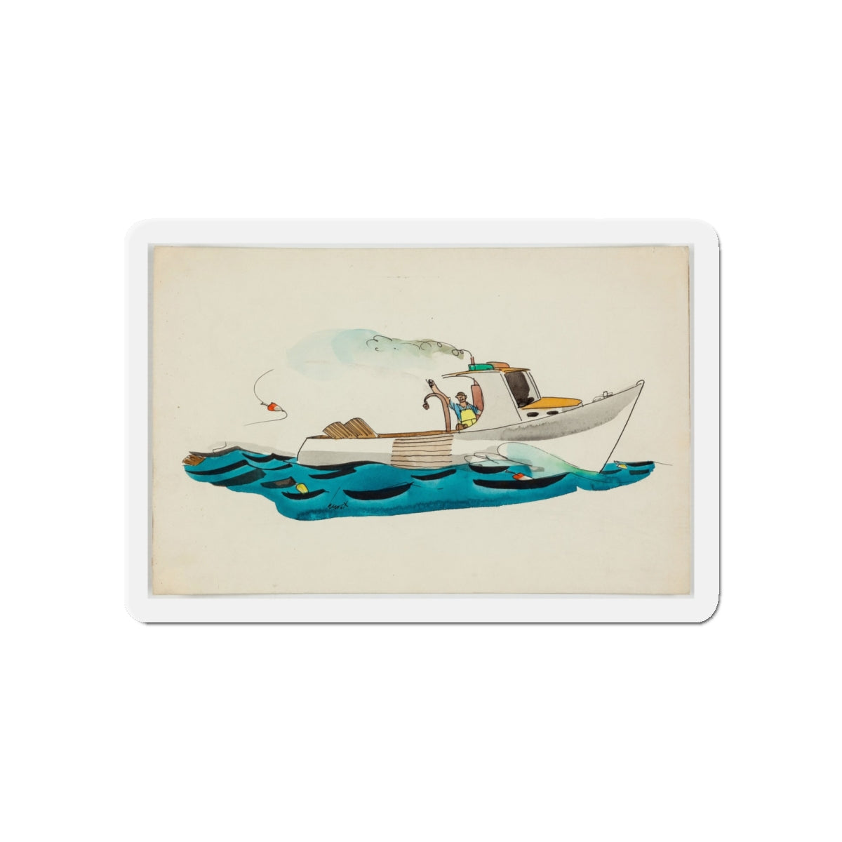 Fisherman Illustration (Magazine Illustration) Refrigerator Magnet-5" x 5"-The Sticker Space