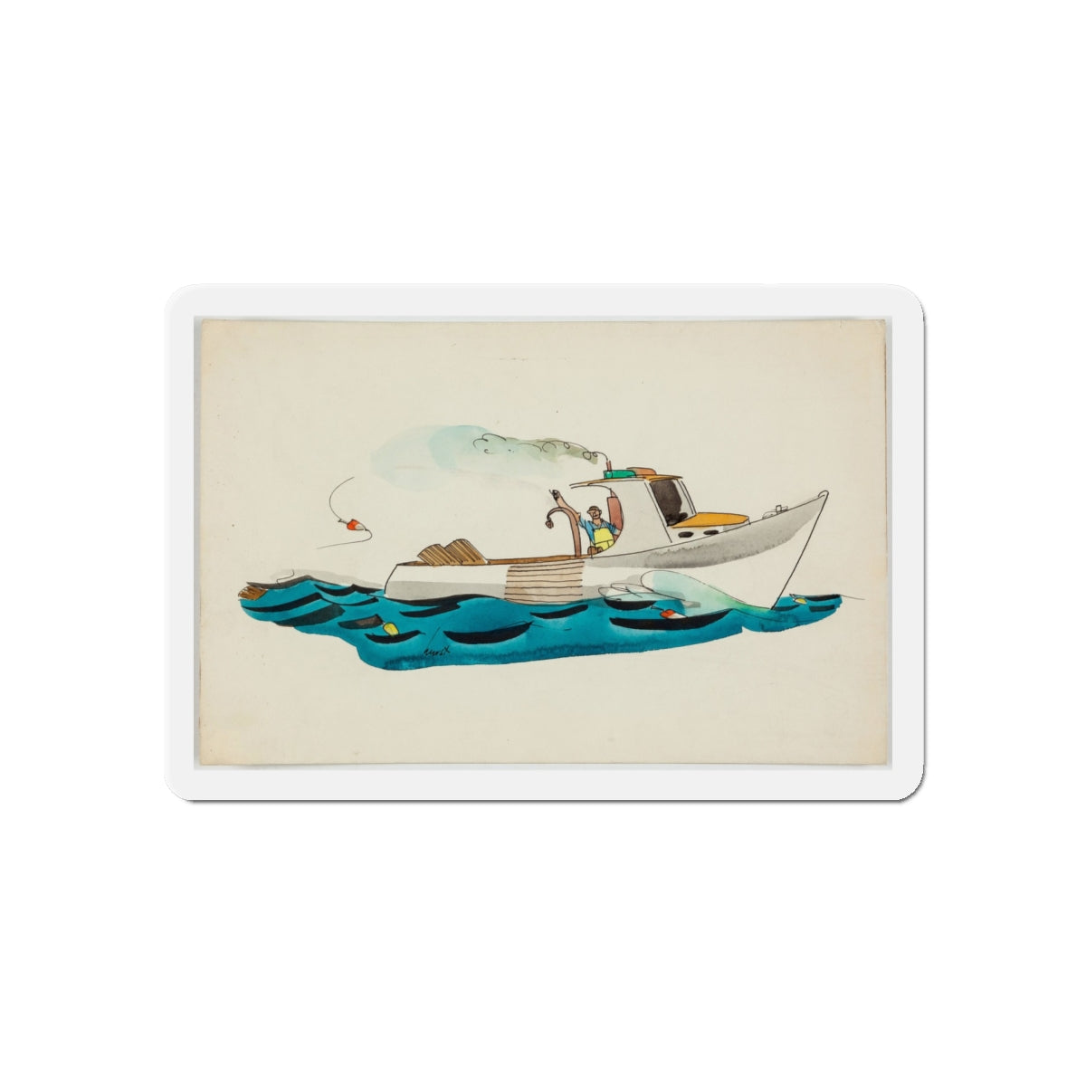 Fisherman Illustration (Magazine Illustration) Refrigerator Magnet-6 × 6"-The Sticker Space