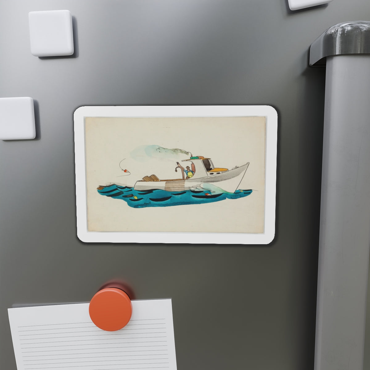 Fisherman Illustration (Magazine Illustration) Refrigerator Magnet-The Sticker Space