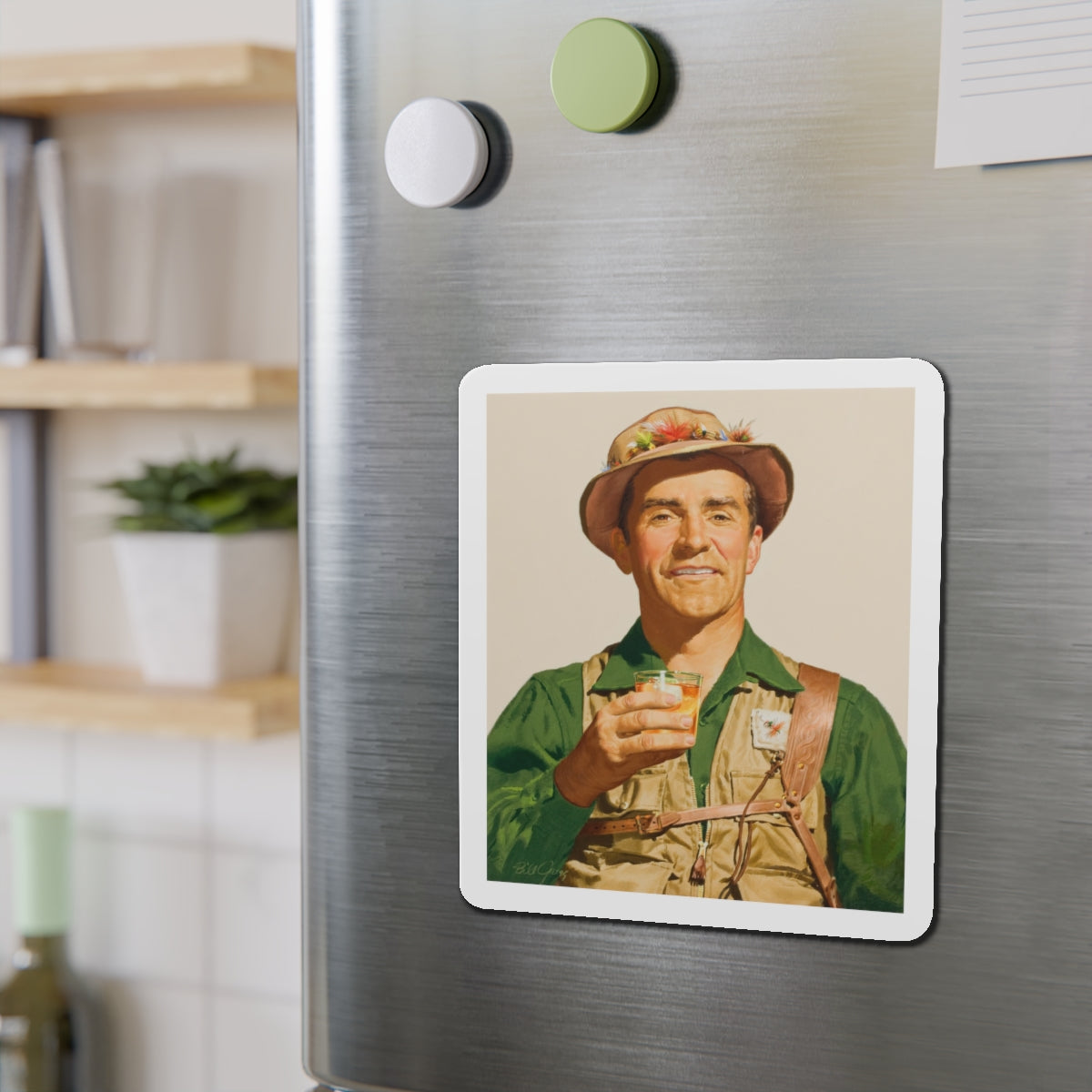 Fishing and hunting illustrations (1) (Magazine Illustration) Refrigerator Magnet-The Sticker Space