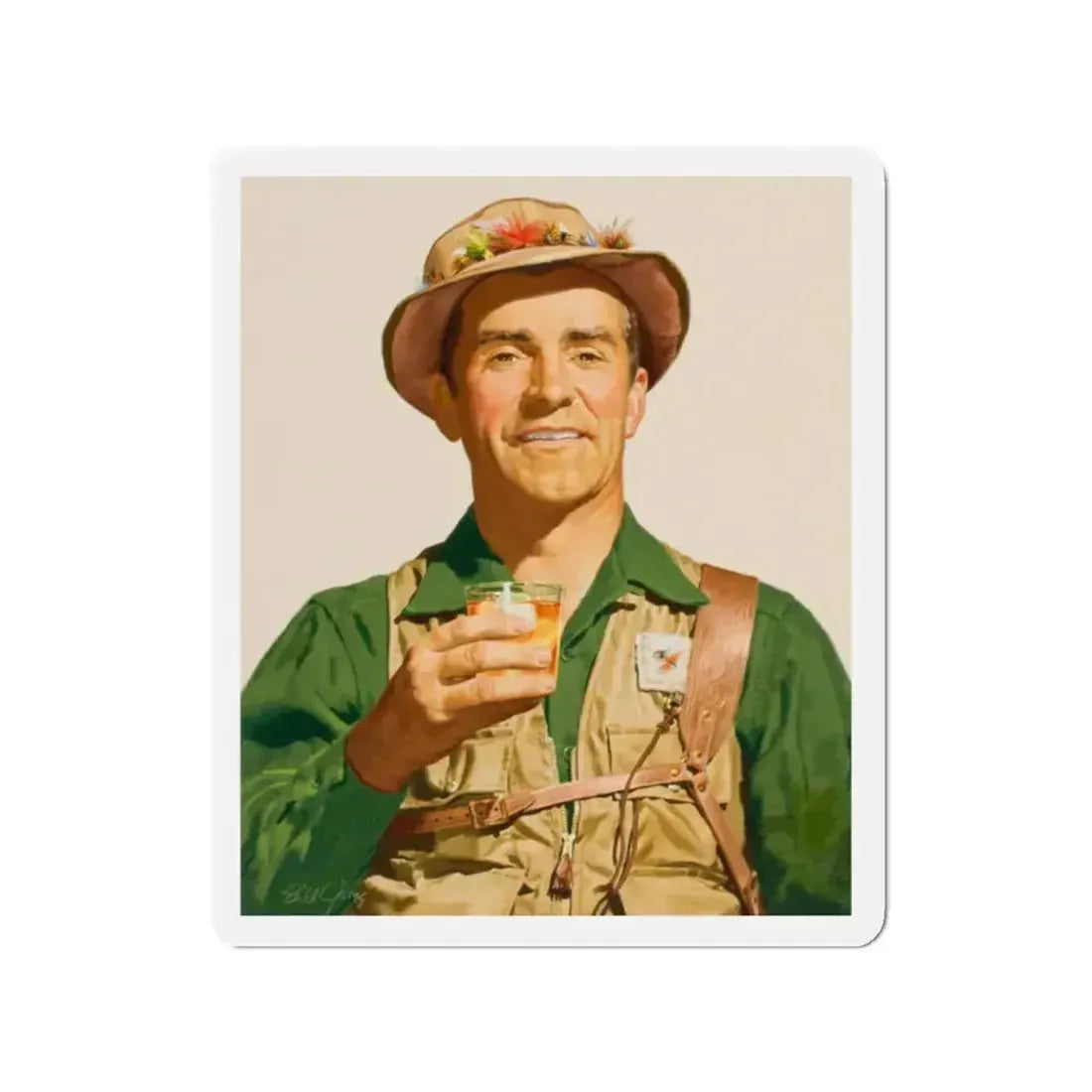 Fishing and hunting illustrations (1) (Magazine Illustration) Refrigerator Magnet 2 Inch Die-Cut - The Sticker Space