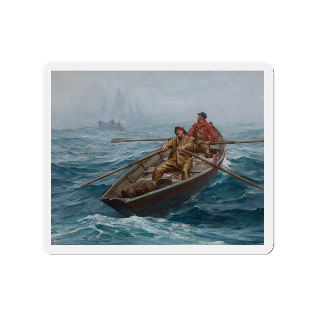 Fishing on Grand Banks , 1938 (Magazine Illustration) Refrigerator Magnet-2" x 2"-The Sticker Space