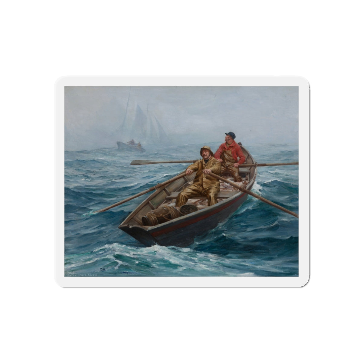 Fishing on Grand Banks , 1938 (Magazine Illustration) Refrigerator Magnet-3" x 3"-The Sticker Space