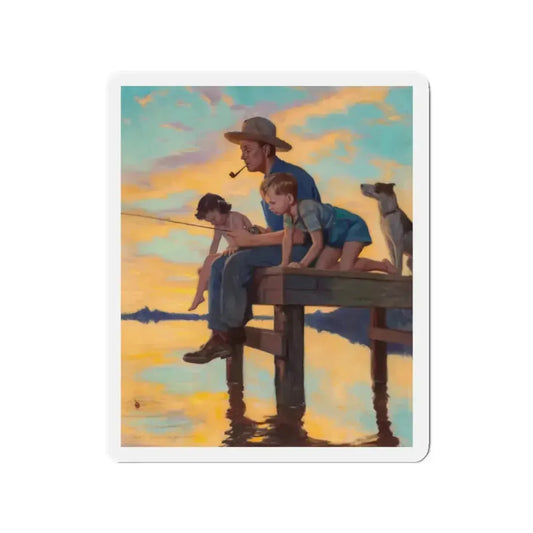 Fishing Time, calendar illustration (Magazine Illustration) Refrigerator Magnet 2 Inch Die-Cut - The Sticker Space