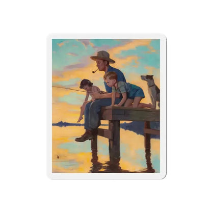 Fishing Time, calendar illustration (Magazine Illustration) Refrigerator Magnet 4 Inch Die-Cut - The Sticker Space