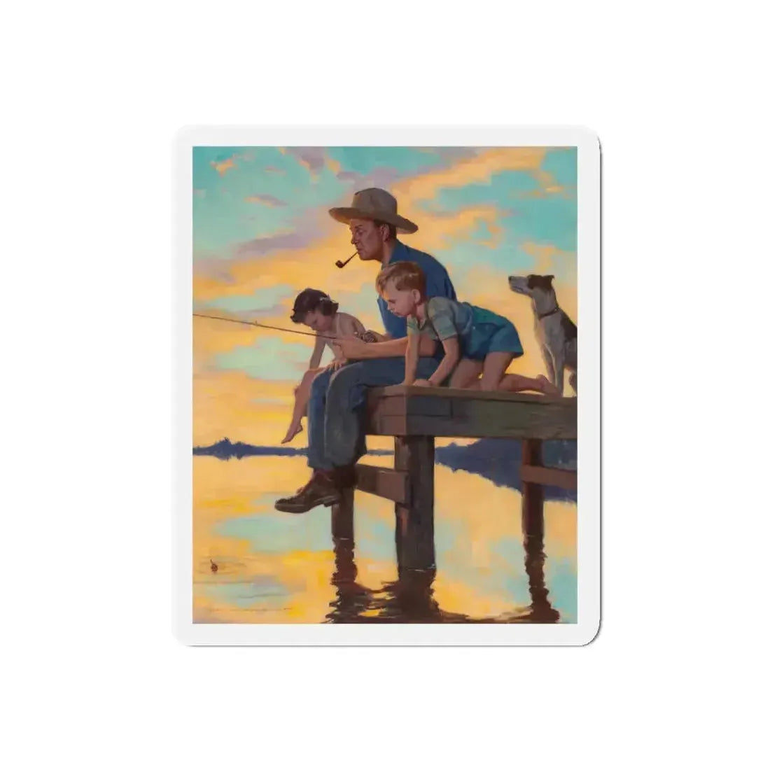 Fishing Time, calendar illustration (Magazine Illustration) Refrigerator Magnet 5 Inch Die-Cut - The Sticker Space