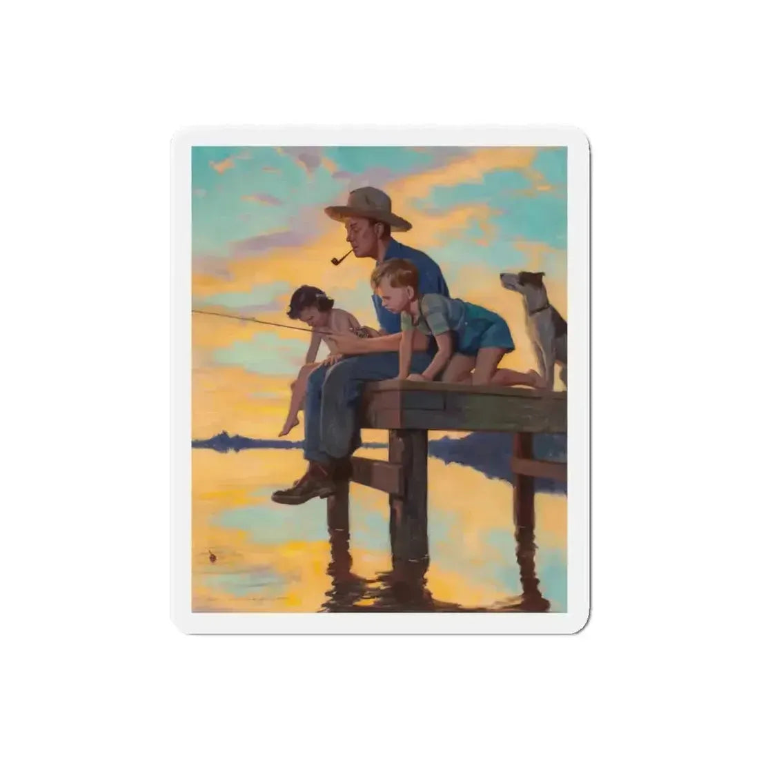 Fishing Time, calendar illustration (Magazine Illustration) Refrigerator Magnet - The Sticker Space