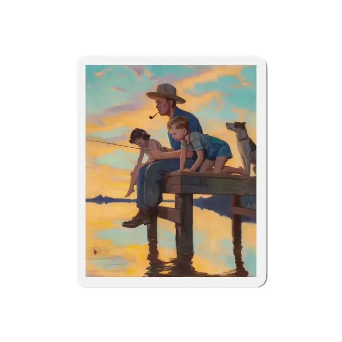 Fishing Time, calendar illustration (Magazine Illustration) Refrigerator Magnet - The Sticker Space