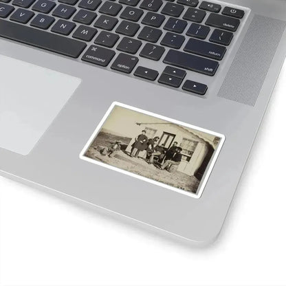 Five Civil War Soldiers Gathered on Dirt Porch Outside Home. African American Youth Seated Near Them (U.S. Civil War) STICKER Vinyl Kiss-Cut Decal - The Sticker Space