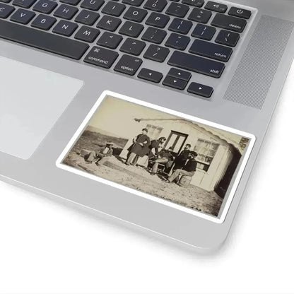 Five Civil War Soldiers Gathered on Dirt Porch Outside Home. African American Youth Seated Near Them (U.S. Civil War) STICKER Vinyl Kiss-Cut Decal - The Sticker Space