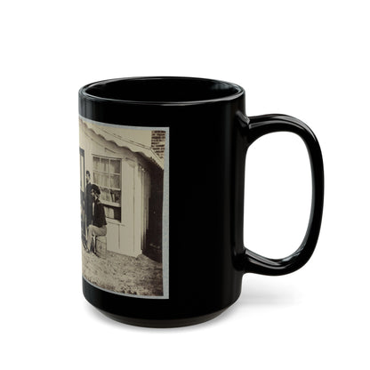 Five Civil War Soldiers Gathered On Dirt Porch Outside Home. African American Youth Seated Near Them (U.S. Civil War) Black Coffee Mug-The Sticker Space