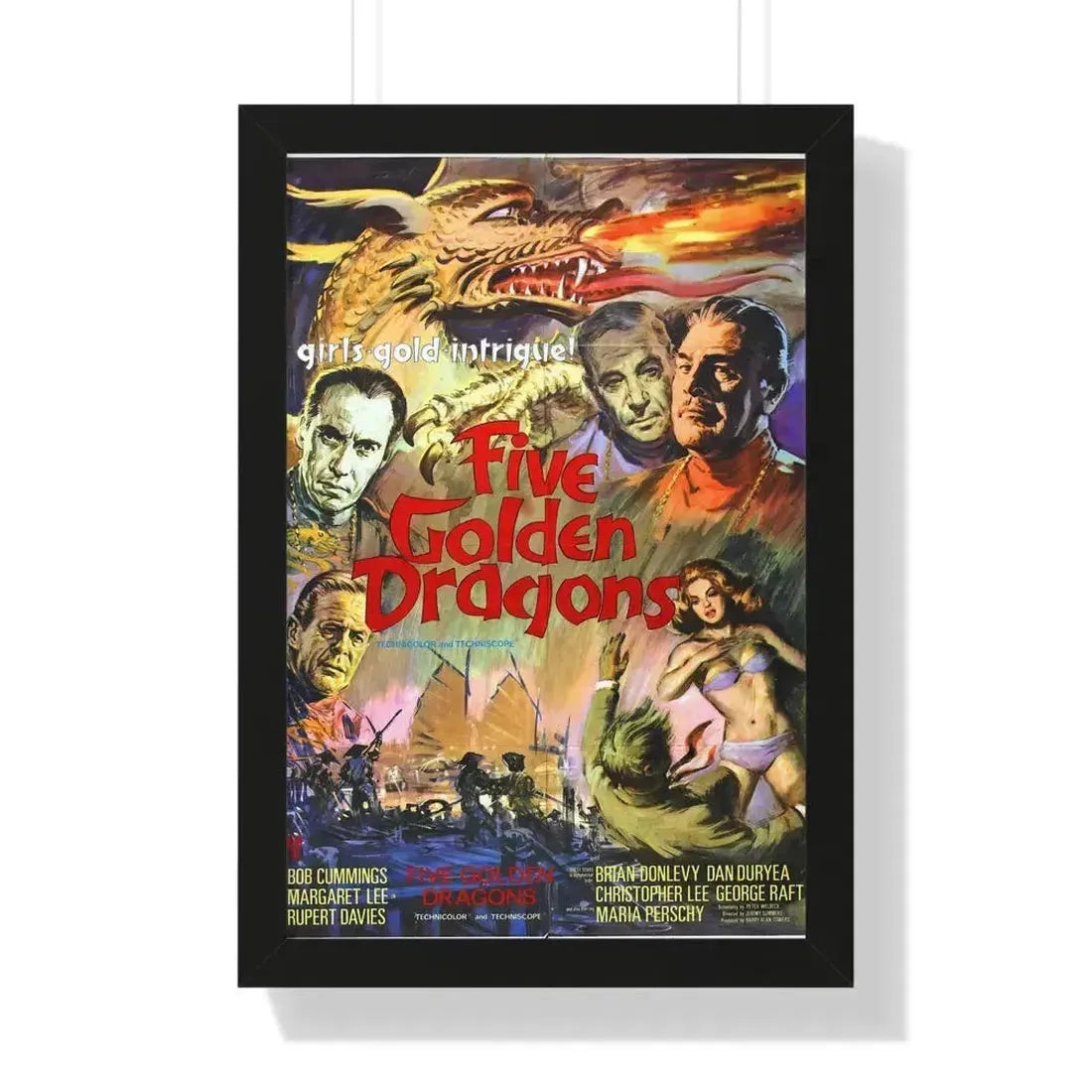 FIVE GOLDEN DRAGONS 1967 - Framed Movie Poster 16″ x 24″ Black - The Sticker Space