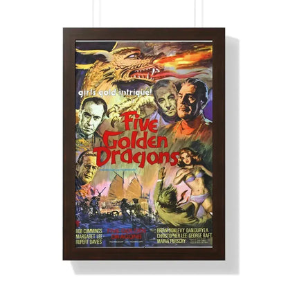 FIVE GOLDEN DRAGONS 1967 - Framed Movie Poster 16″ x 24″ Walnut - The Sticker Space
