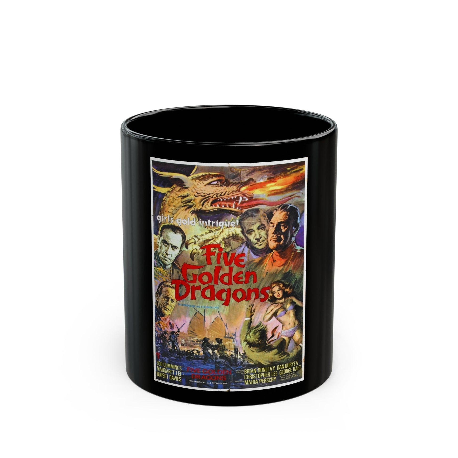 FIVE GOLDEN DRAGONS 1967 Movie Poster - Black Coffee Mug-11oz-The Sticker Space