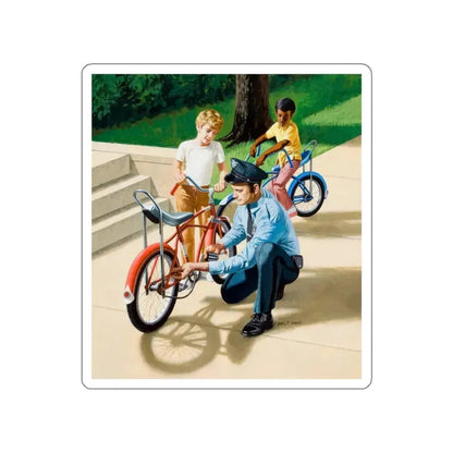 Fixing the Bike (Magazine Illustration) STICKER Vinyl Die-Cut Decal White Die-Cut 6 Inch - The Sticker Space