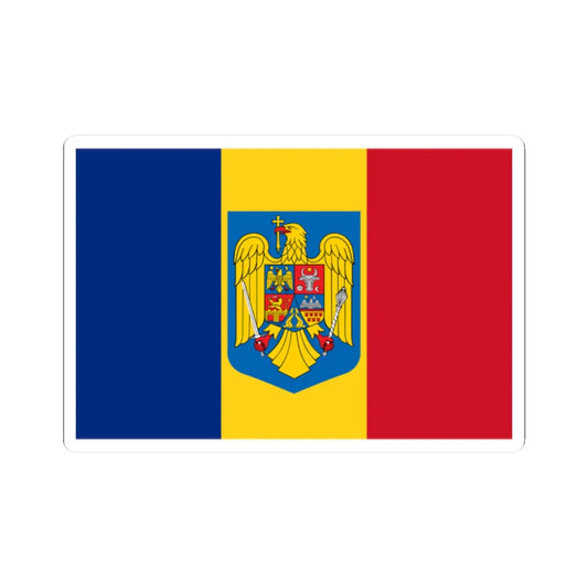 Flag and coat of arms of Romania 1992-2016 (Oman) STICKER Vinyl Kiss-Cut Decal 2 Inch White - The Sticker Space