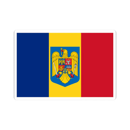Flag and coat of arms of Romania 1992-2016 (Oman) STICKER Vinyl Kiss-Cut Decal 3 Inch White - The Sticker Space