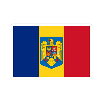 Flag and coat of arms of Romania 1992-2016 (Oman) STICKER Vinyl Kiss-Cut Decal 4 Inch White - The Sticker Space