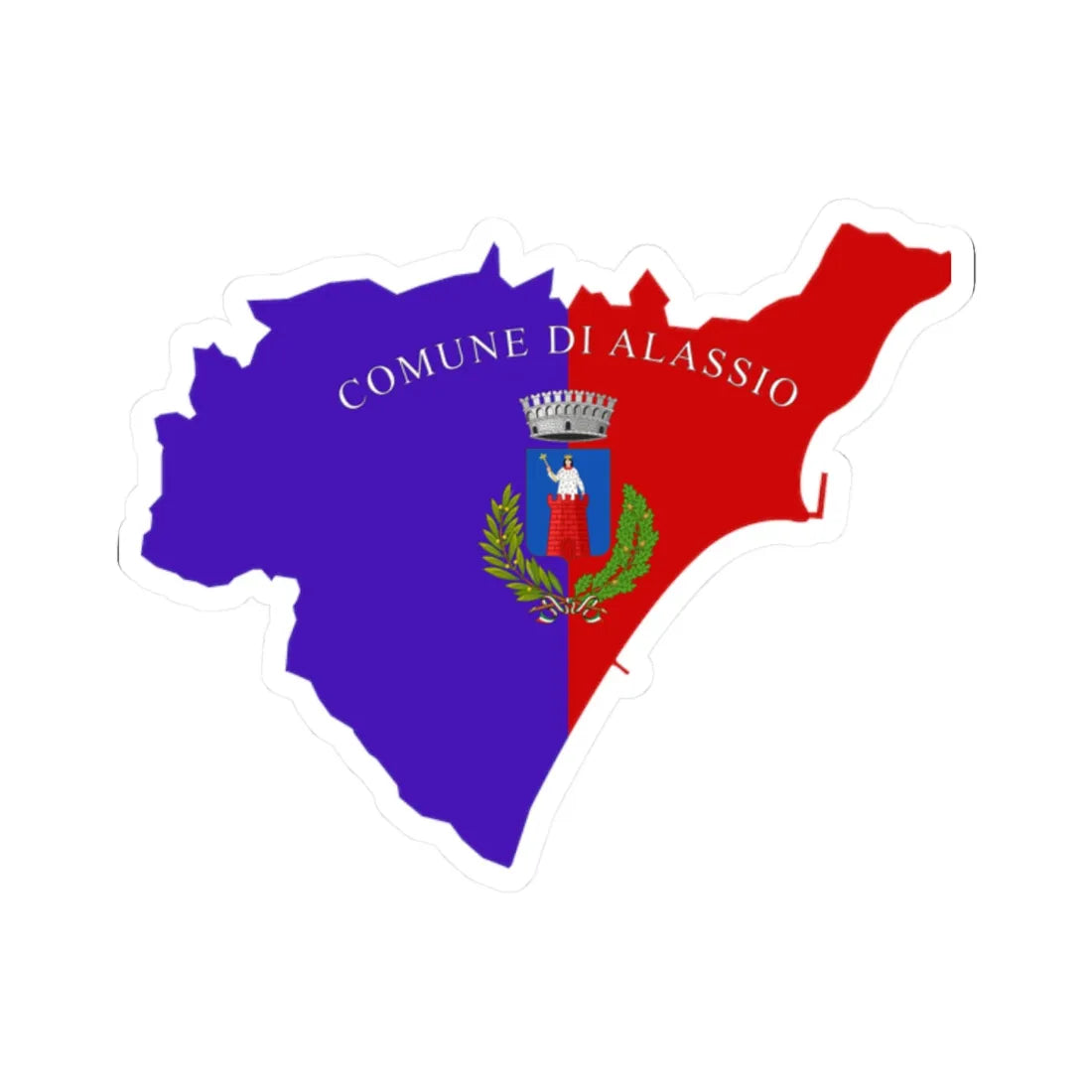 Flag map of Alassio (Italy) STICKER Vinyl Kiss-Cut Decal 2 Inch White - The Sticker Space