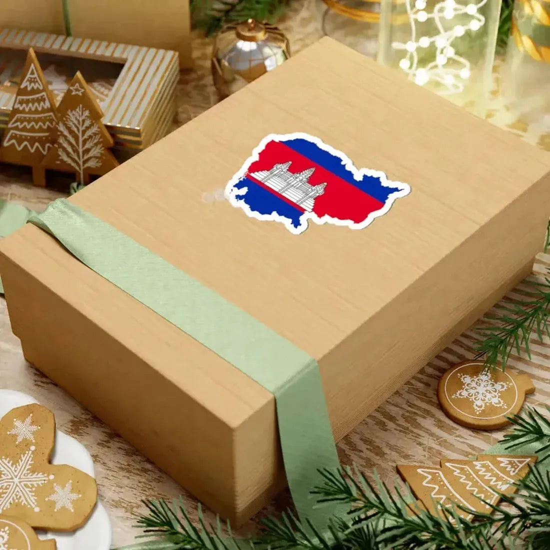 Flag-map of Cambodia precise boundaries (Cambodia) STICKER Vinyl Kiss-Cut Decal - The Sticker Space