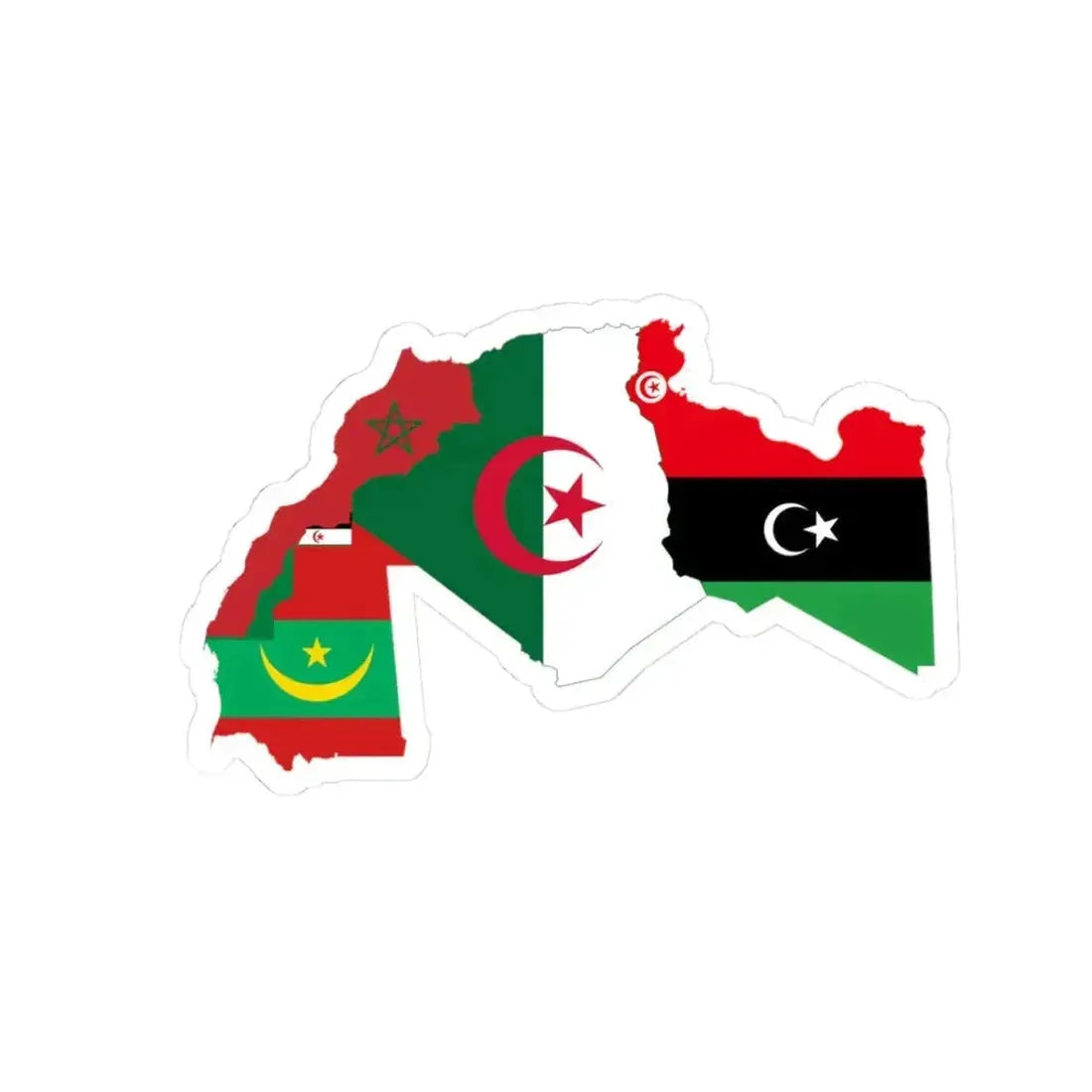 Flag map of Maghreb (Algeria) STICKER Vinyl Kiss-Cut Decal 3 Inch White - The Sticker Space